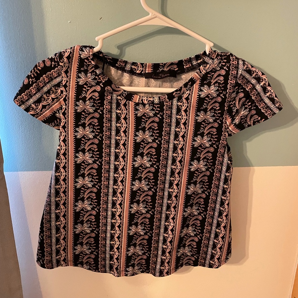 Funky black, pink, and blue crop top